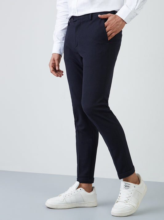 WES Formals Navy Carrot-Fit Trousers