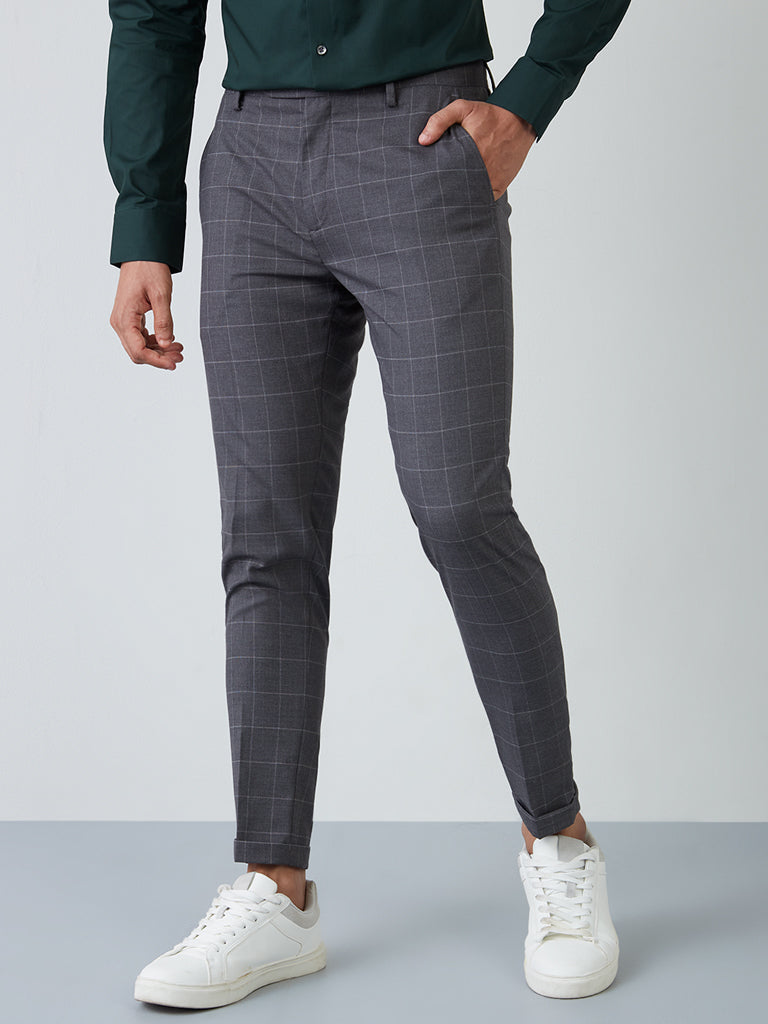 Skinny Tapered Smart Plaid Pants with Pintuck | boohooMAN USA
