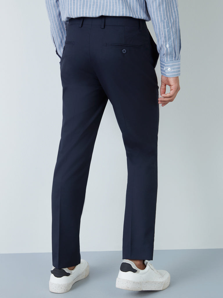 Shop WES Formals Navy SlimFit Trousers Online  Westside