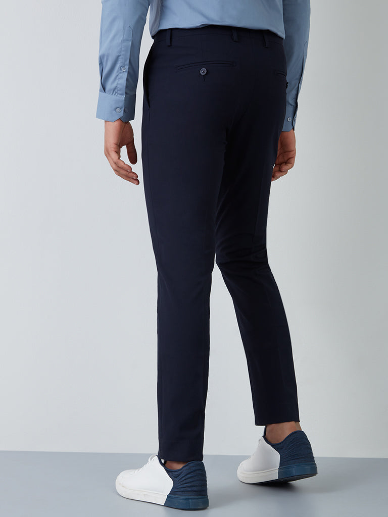 Buy Peter England Men Navy Print Ultra Slim Fit Formal Trousers online