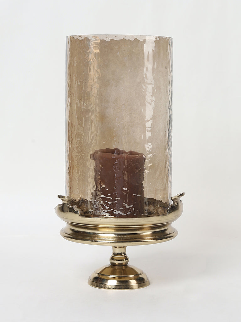 Westside Home Hammered Gold Glass Pillar Candle Holder- Large