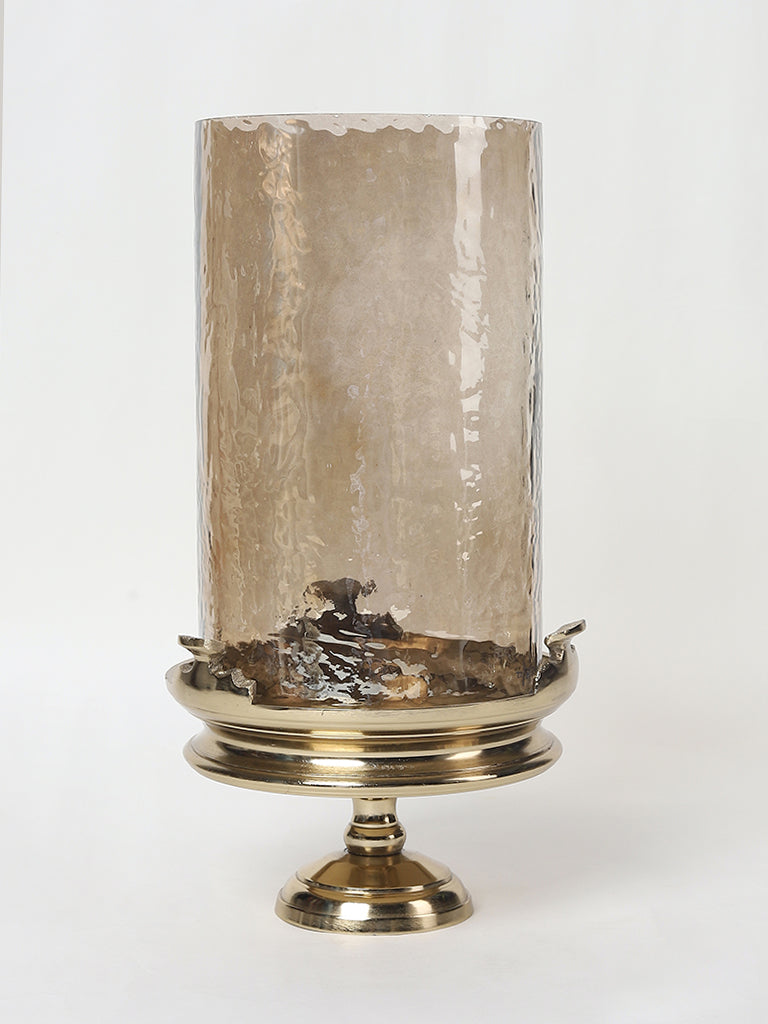 Westside Home Hammered Gold Glass Pillar Candle Holder- Large