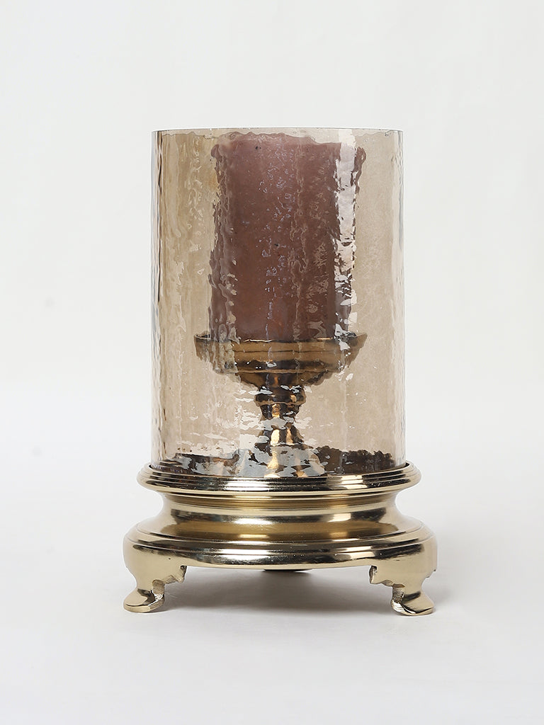 Westside Home Hammered Gold Glass Pillar Candle Holder- Small