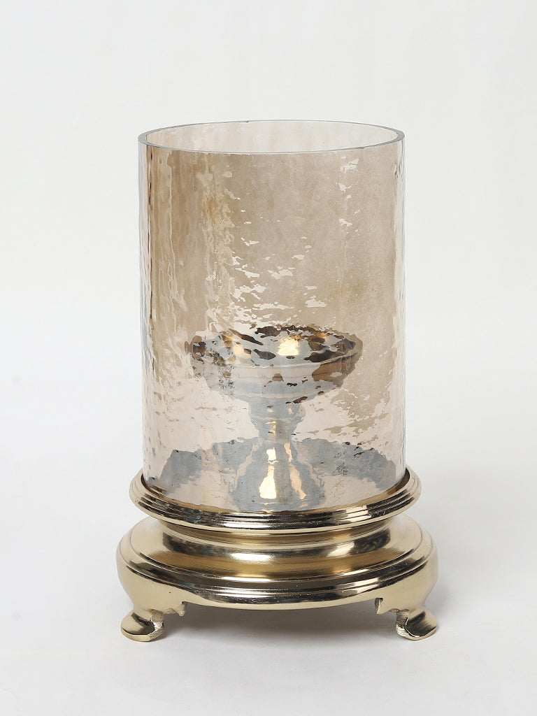 Westside Home Hammered Gold Glass Pillar Candle Holder- Small