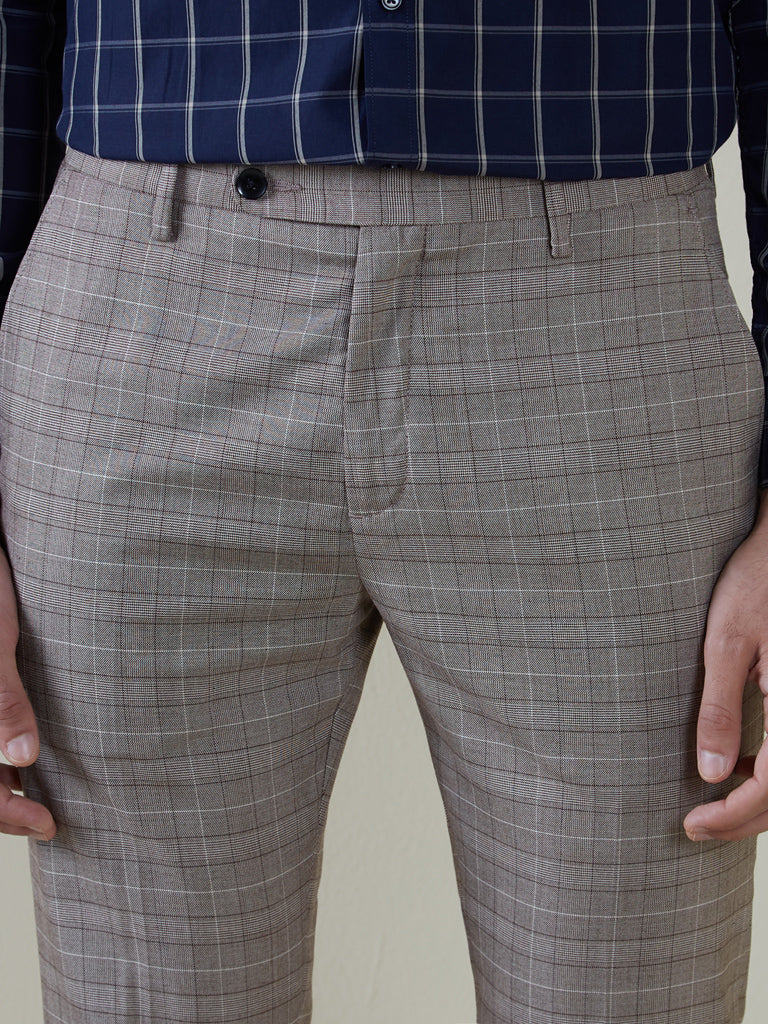 Buy LOUIS PHILIPPE Natural Checks Polyester Viscose Slim Fit Mens Trousers   Shoppers Stop