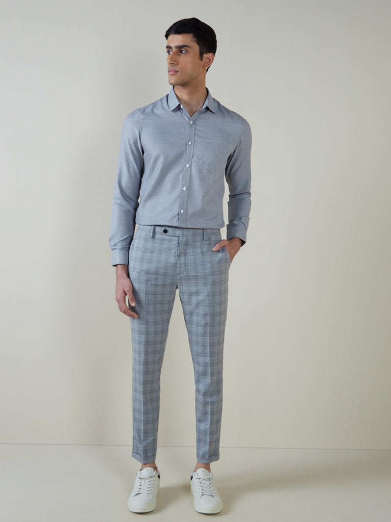 Jainish Mens Black Checked Formal Trousers  Jompers