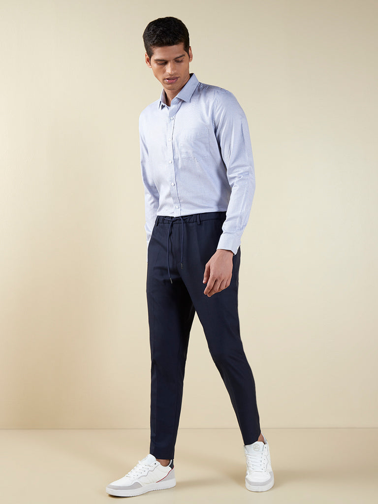 Shop WES Formals Navy Striped RelaxedFit Trousers Online  Westside