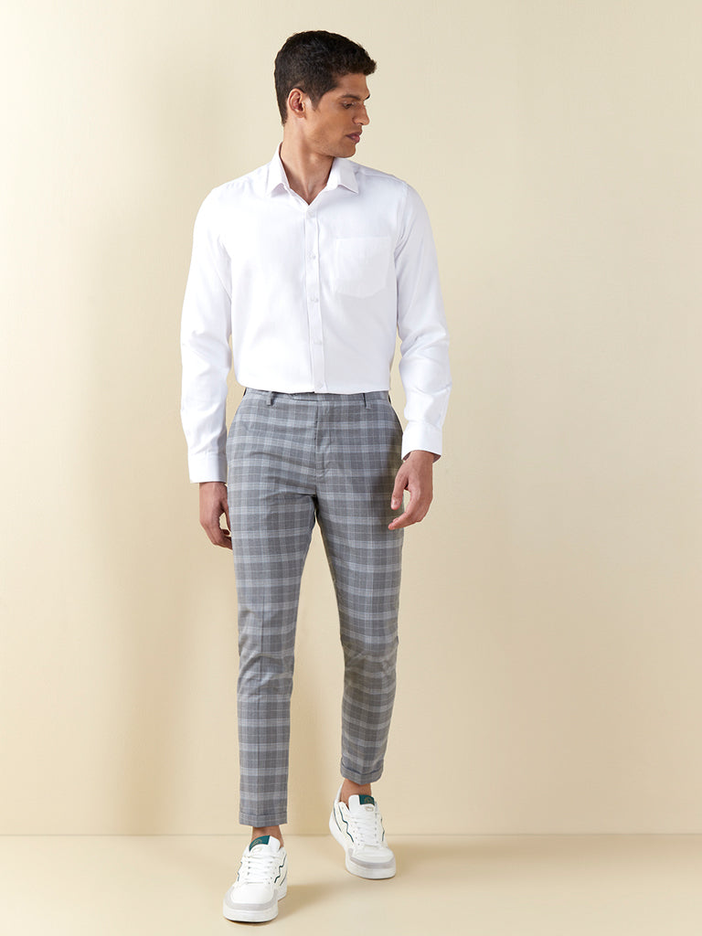 Shop WES Formals Grey Carrot Fit Trousers Online  Westside