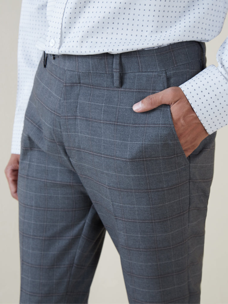 Cotton Check Dark Grey Mens Formal Pant