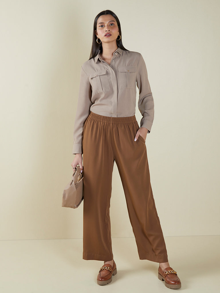 Shop Wardrobe Beige Tapered Trousers Online  Westside