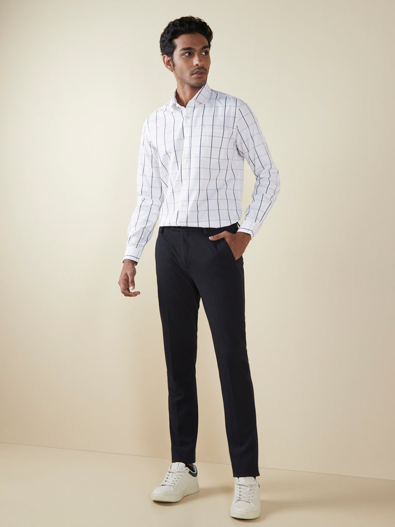 Buy WES Formals by Westside Navy Checkered CarrotFit Trousers for Online   Tata CLiQ