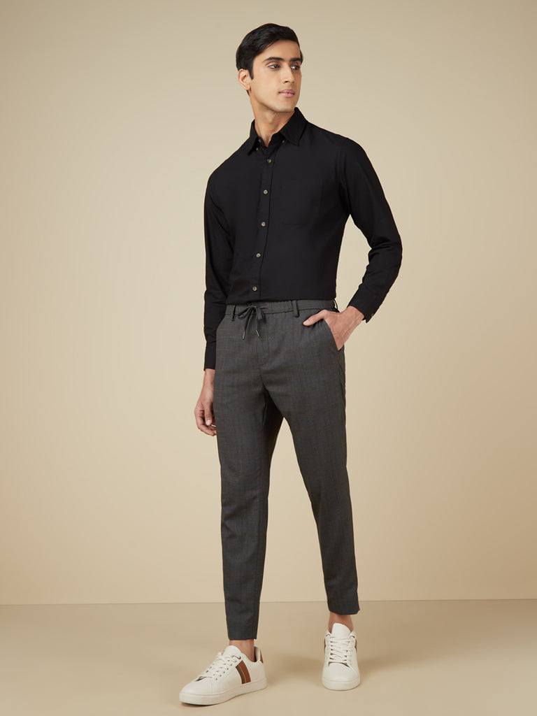 Shop WES Formals Navy Striped CarrotFit Trousers Online  Westside