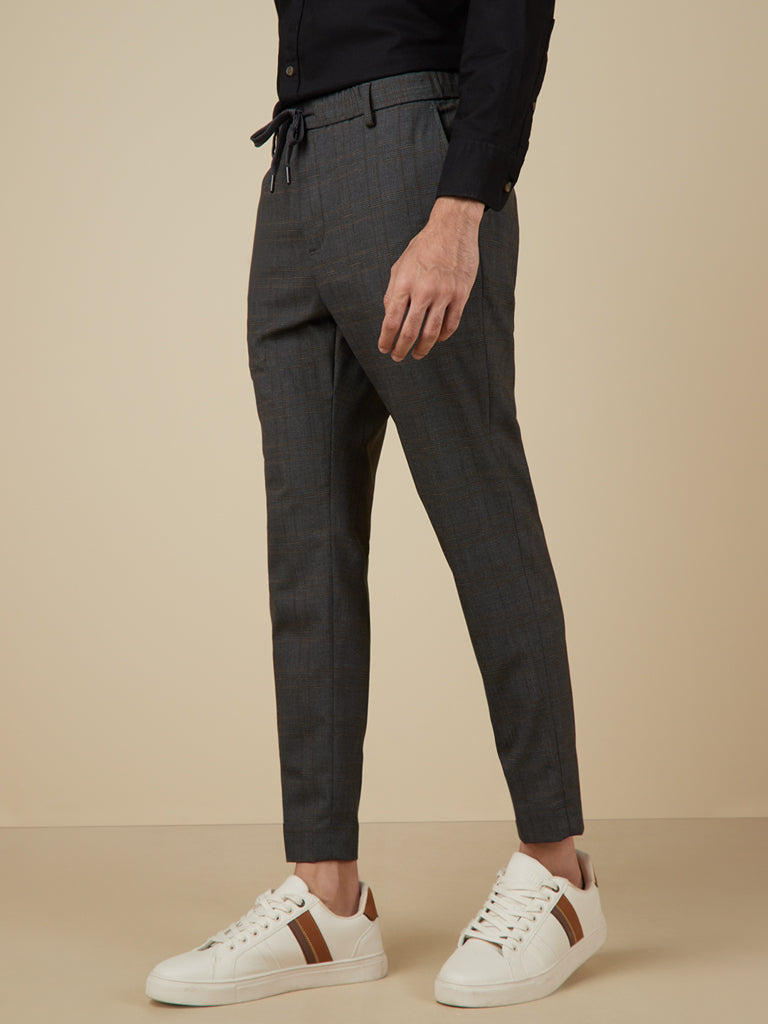 Shop WES Formals Grey Checks CarrotFit Trousers Online  Westside