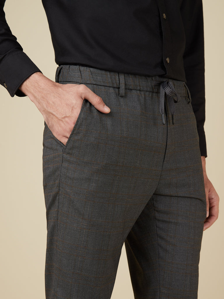 WES Formals by Westside Checked Beige Carrot Fit Trouser