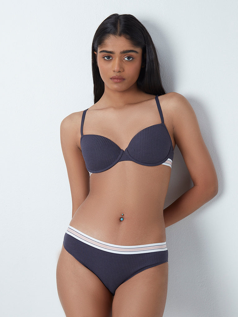 Buy Superstar Charcoal Ribbed Bra from Westside
