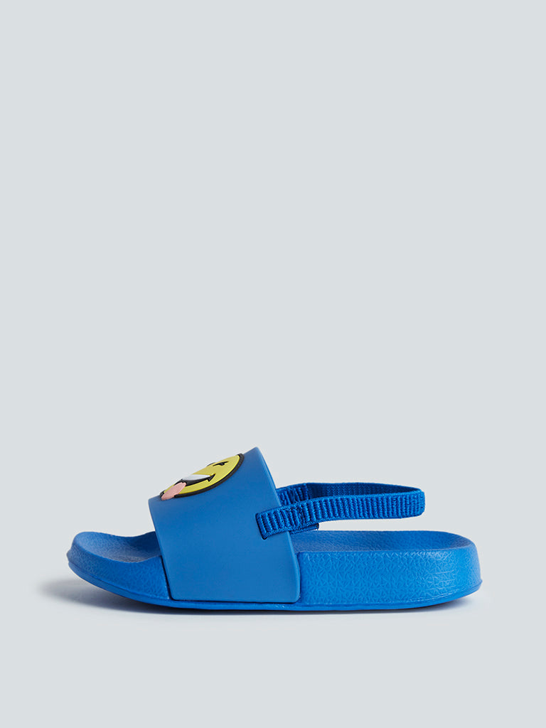 Yellow Blue Smiley-Design Slingback Slides