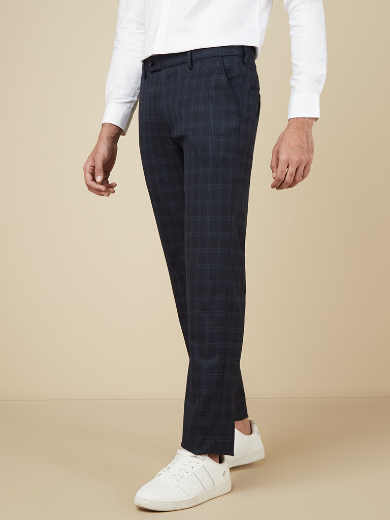 Buy Men Navy Check Regular Fit Formal Trousers Online  184320  Peter  England