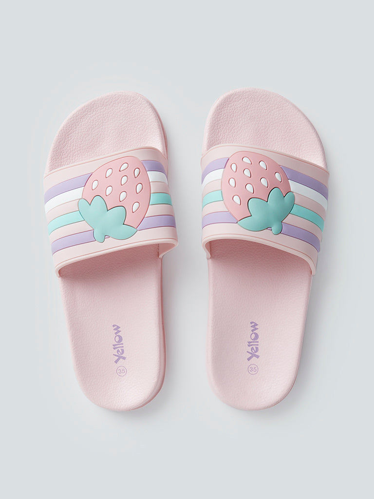 Buy Yellow Kids Light Pink Patterned Slides from Westside