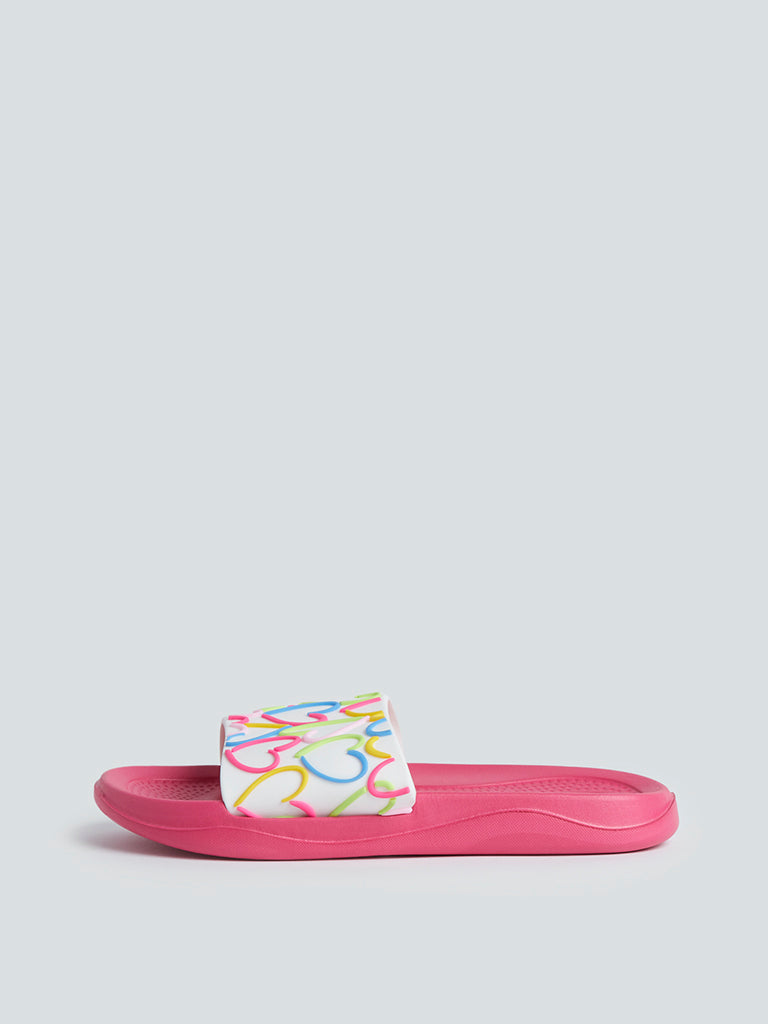 Buy Yellow Kids Fuchsia Heart Patterned Slides from Westside