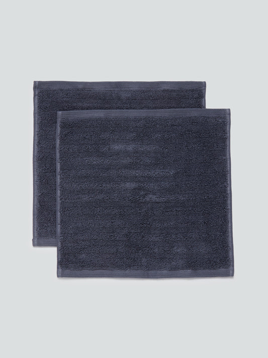 Westside Home Dark Grey Self-Striped Small 550 GSM Face Towels (Set of 2)