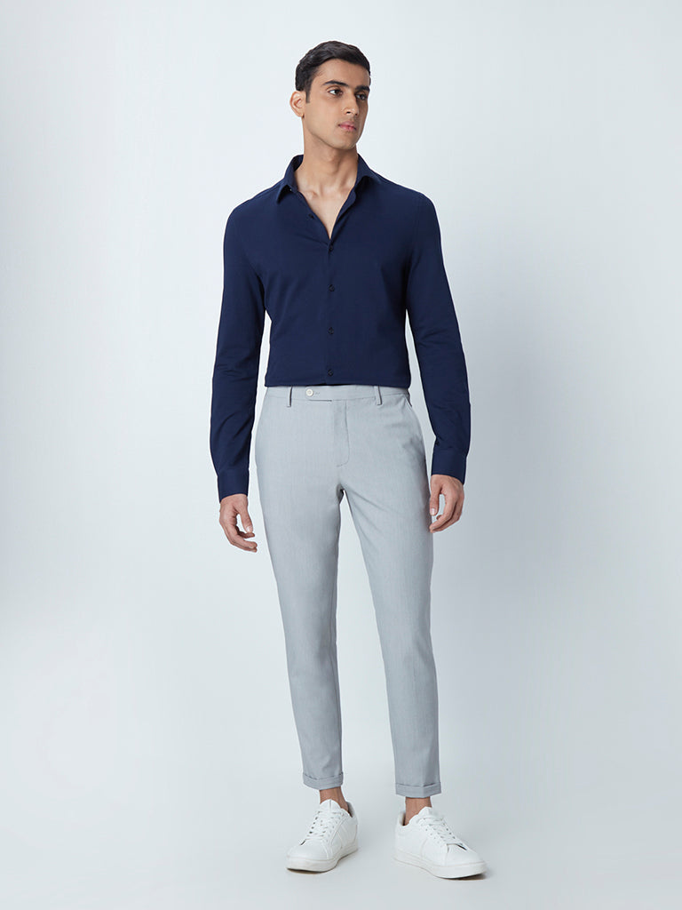 Shop WES Formals Grey Patterned CarrotFit Trousers Online  Westside