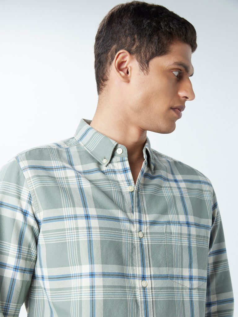 Shop Wes Casuals Light Green Slim-Fit Check Shirt Online – Westside