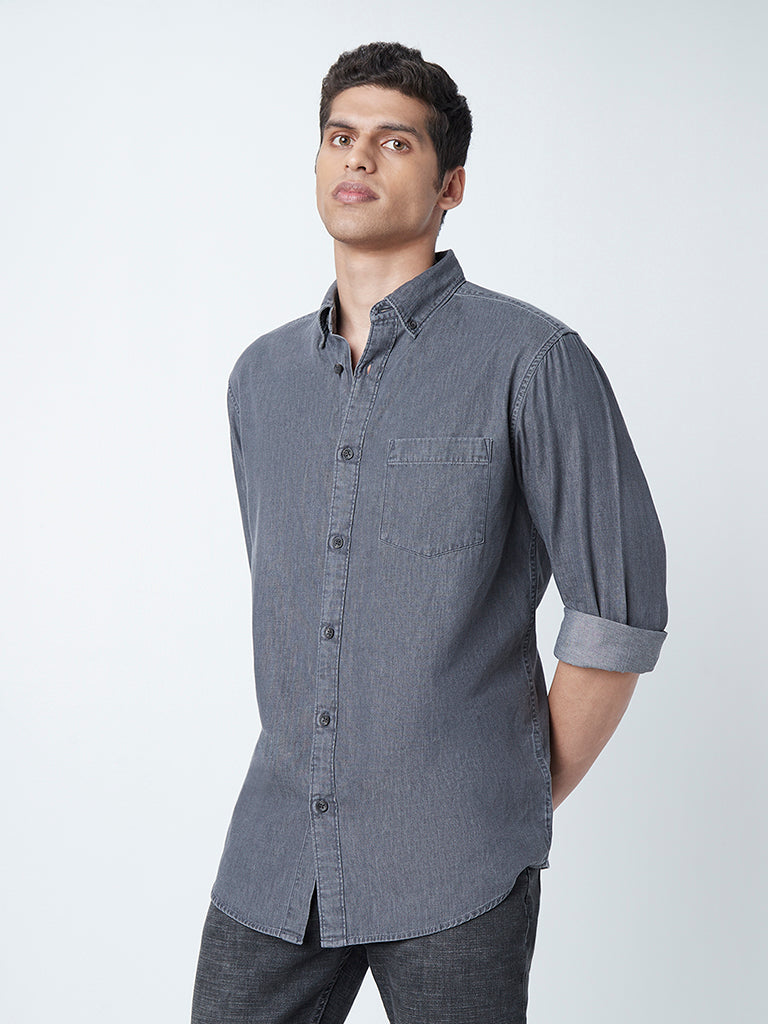 WES Casuals Charcoal Cotton Relaxed-Fit Shirt