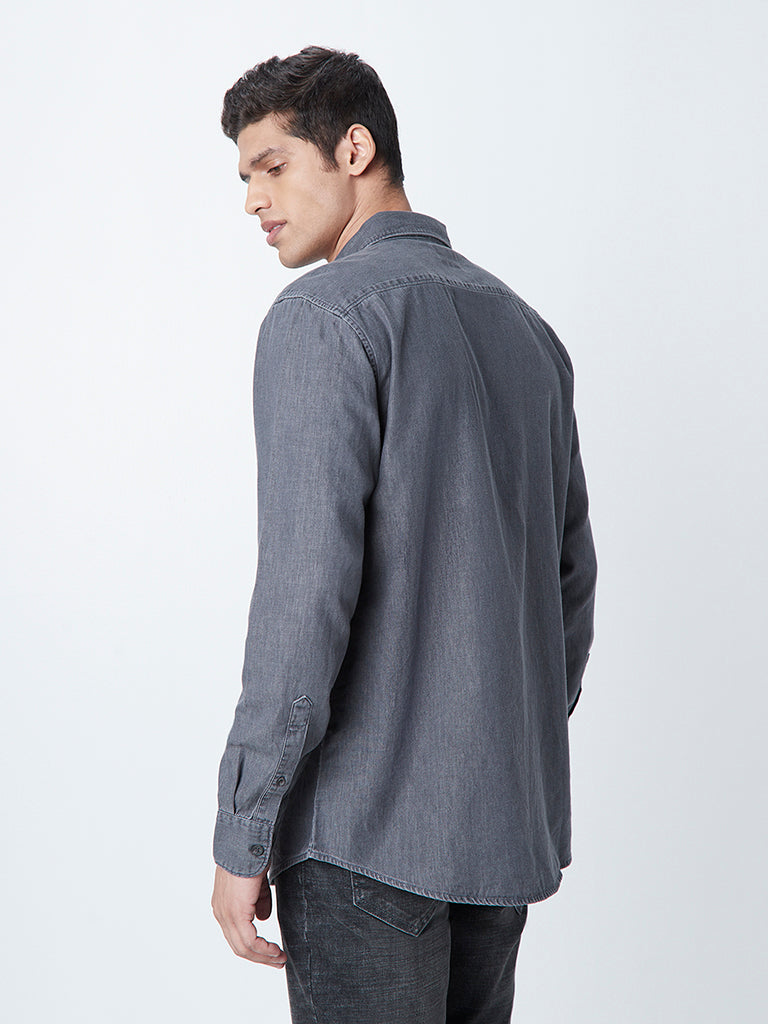 WES Casuals Charcoal Cotton Relaxed-Fit Shirt