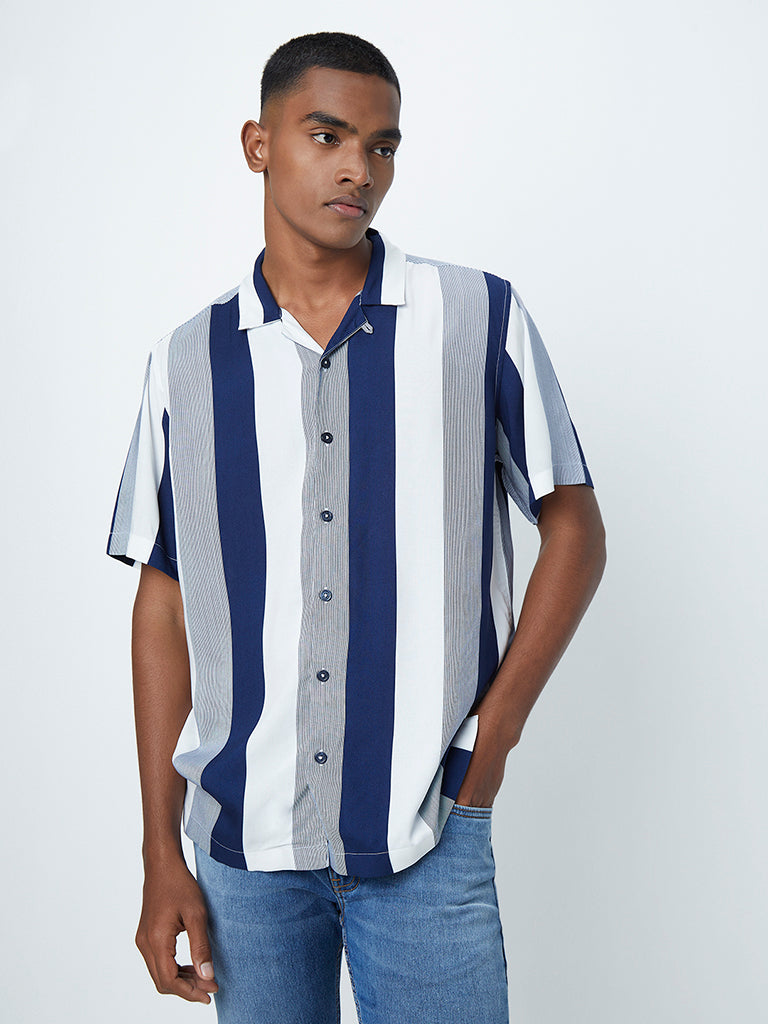 Buy WES Casuals Striped Blue Relaxed Fit Shirt from Westside