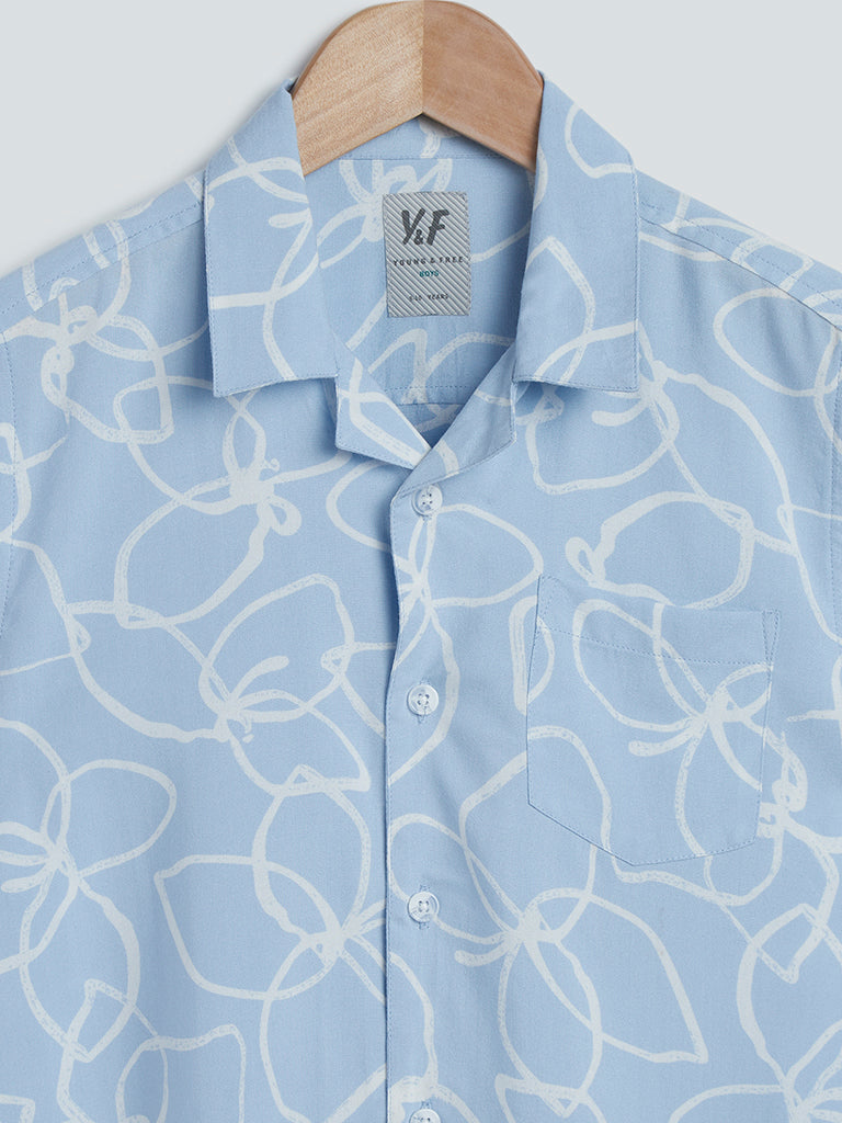 Shop Y&F Striped Sky Blue T-Shirt Online – Westside