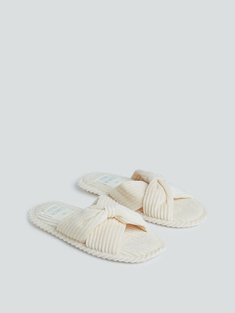 Shop LUNA BLU Cream Velveteen Slides Online – Westside