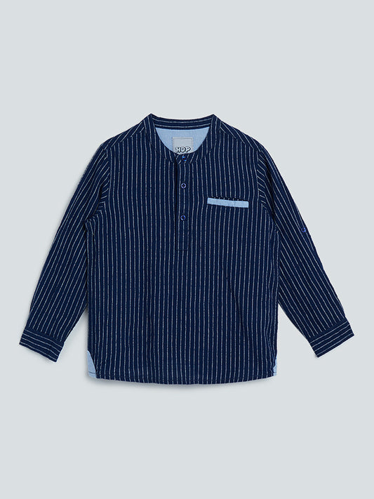 Shop Y&F Striped Sky Blue T-Shirt Online – Westside