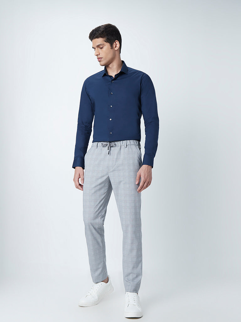 Shop WES Formals Grey Houndstooth CarrotFit Trousers Online  Westside