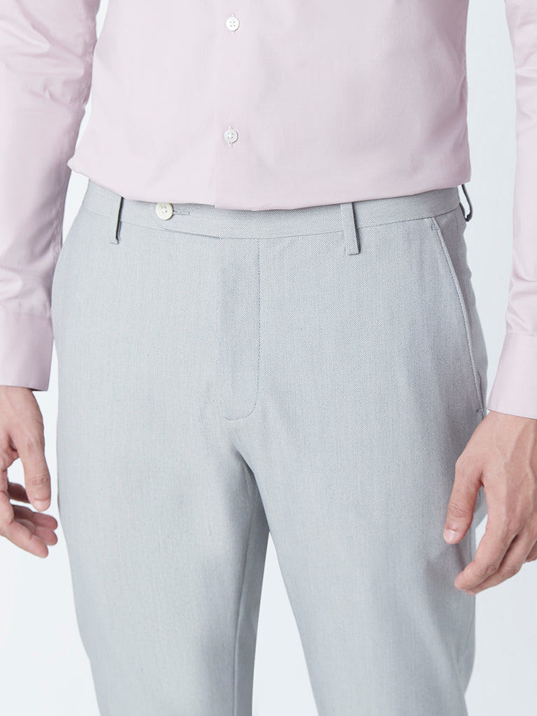 Shop WES Formals Grey Striped CarrotFit Trousers Online  Westside