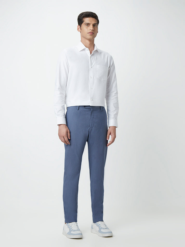 Buy Light Blue Linen Elasticated Wide Leg Formal Trouser Online   FableStreet