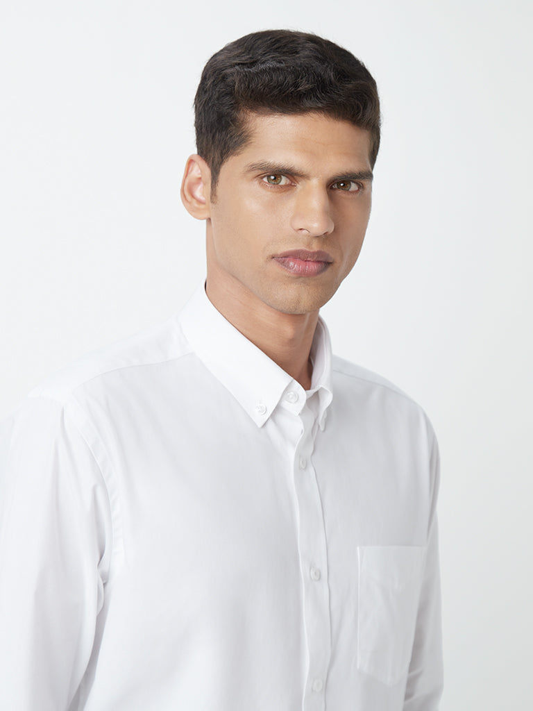 WES Formals White Cotton Relaxed-Fit Shirt