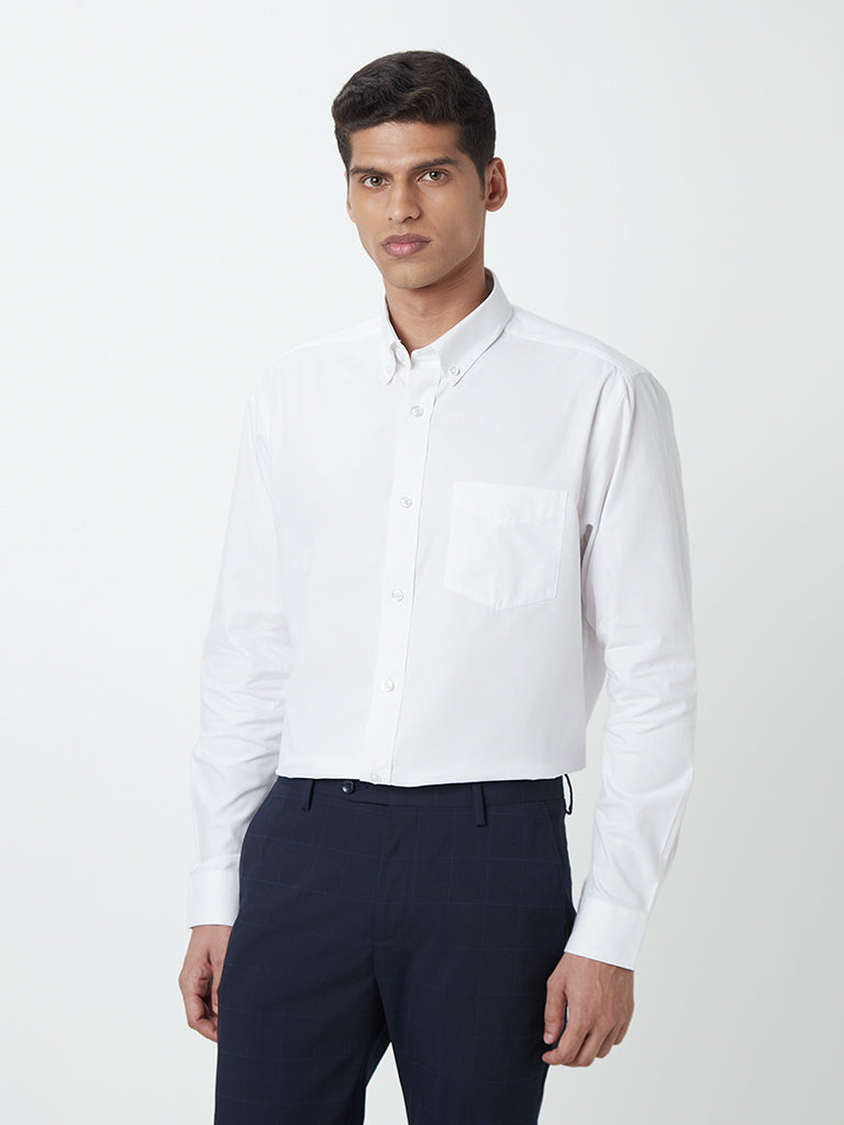 WES Formals White Cotton Relaxed-Fit Shirt