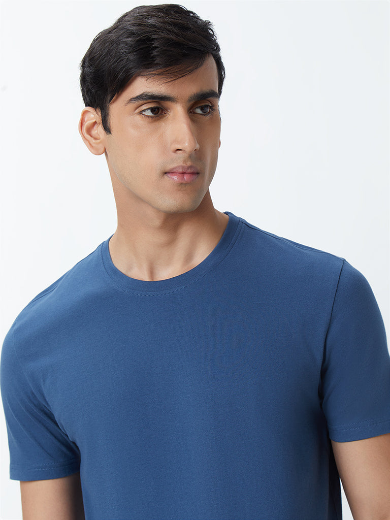 WES Casuals Blue Eco-Save Cotton Slim-Fit T-Shirt