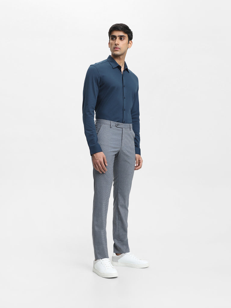 Men Light Blue Slim Fit Mid Rise Solid Casual Trouser
