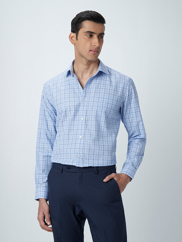 Shop WES Formals Blue Checkered SlimFit Shirt Online  Westside