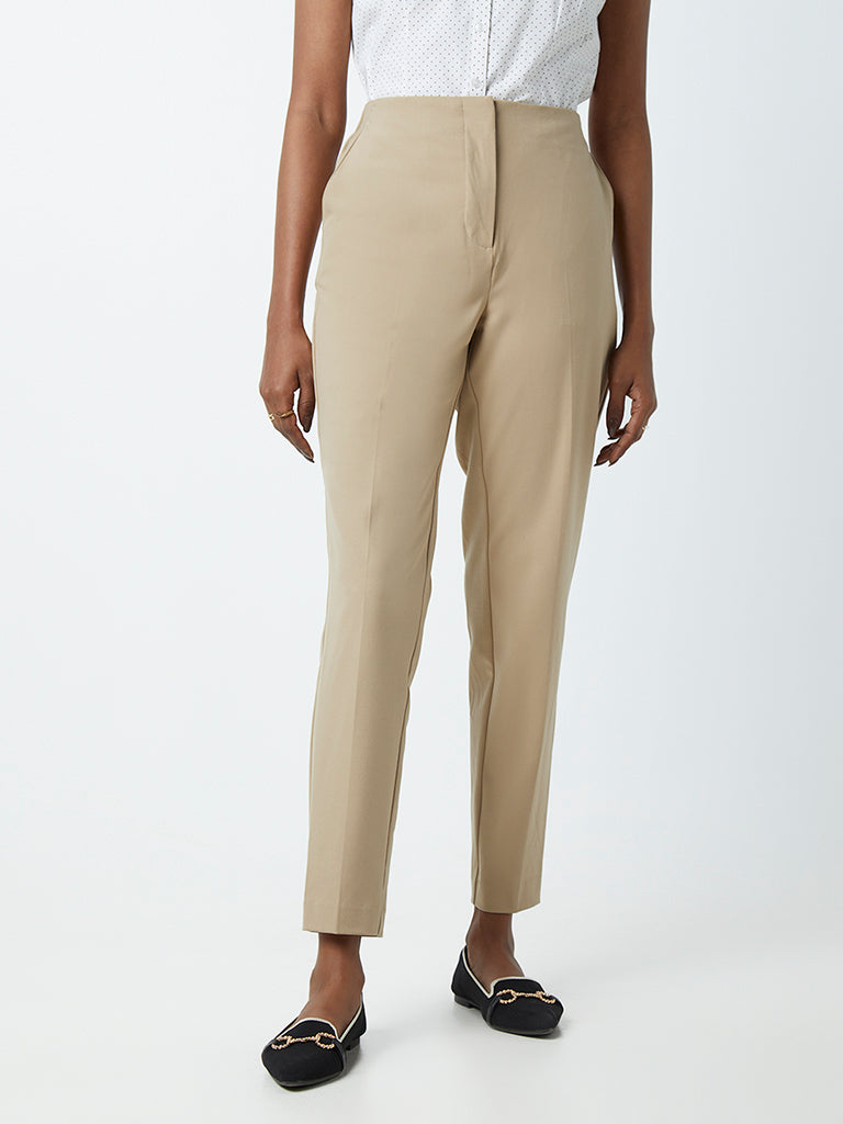 Buy Globus Beige Slim Fit Mid Rise Trousers for Women Online @ Tata CLiQ