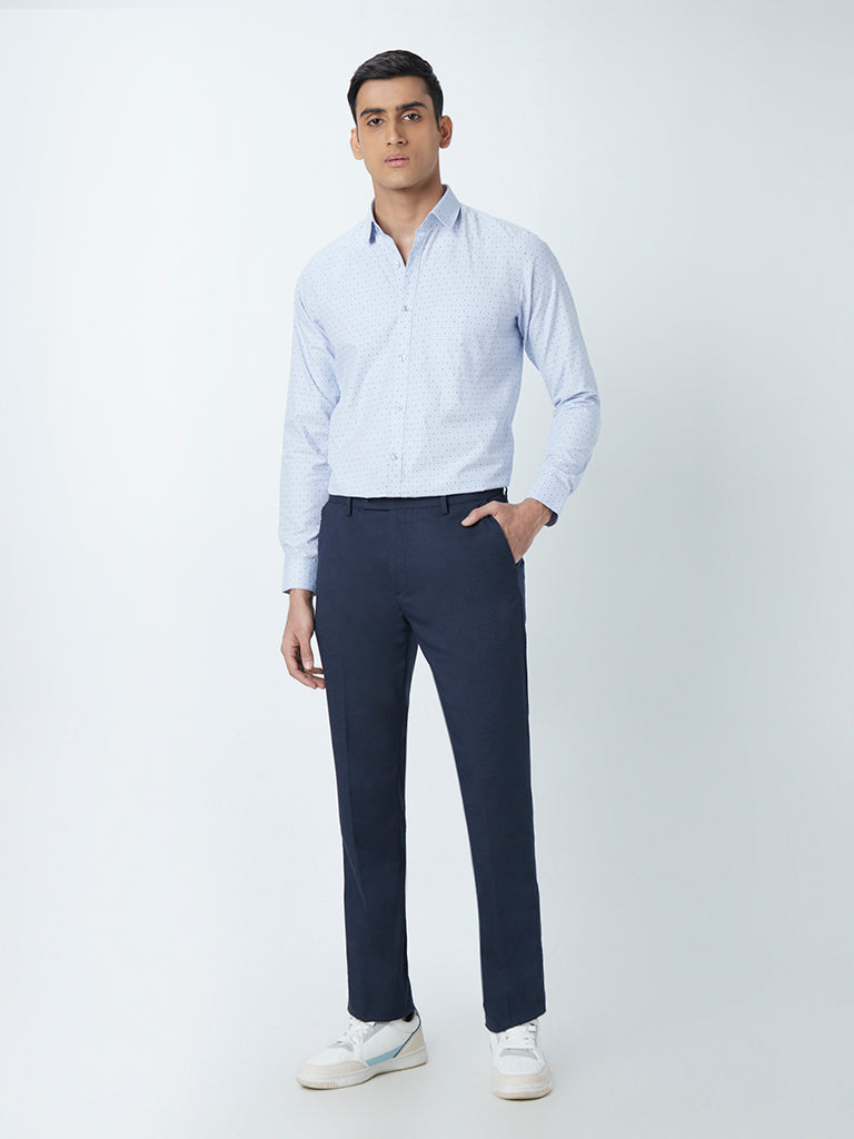 Buy Allen Solly Sky Blue Slim Fit Self Pattern Pleated Trousers for Mens  Online  Tata CLiQ