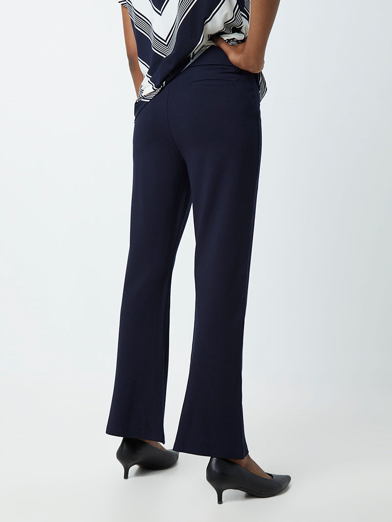 LTS Tall Womens Navy Blue Bi Stretch Bootcut Trousers  Long Tall Sally