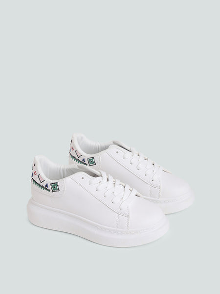 Shop LUNA BLU Embroidery White Sneakers Online – Westside