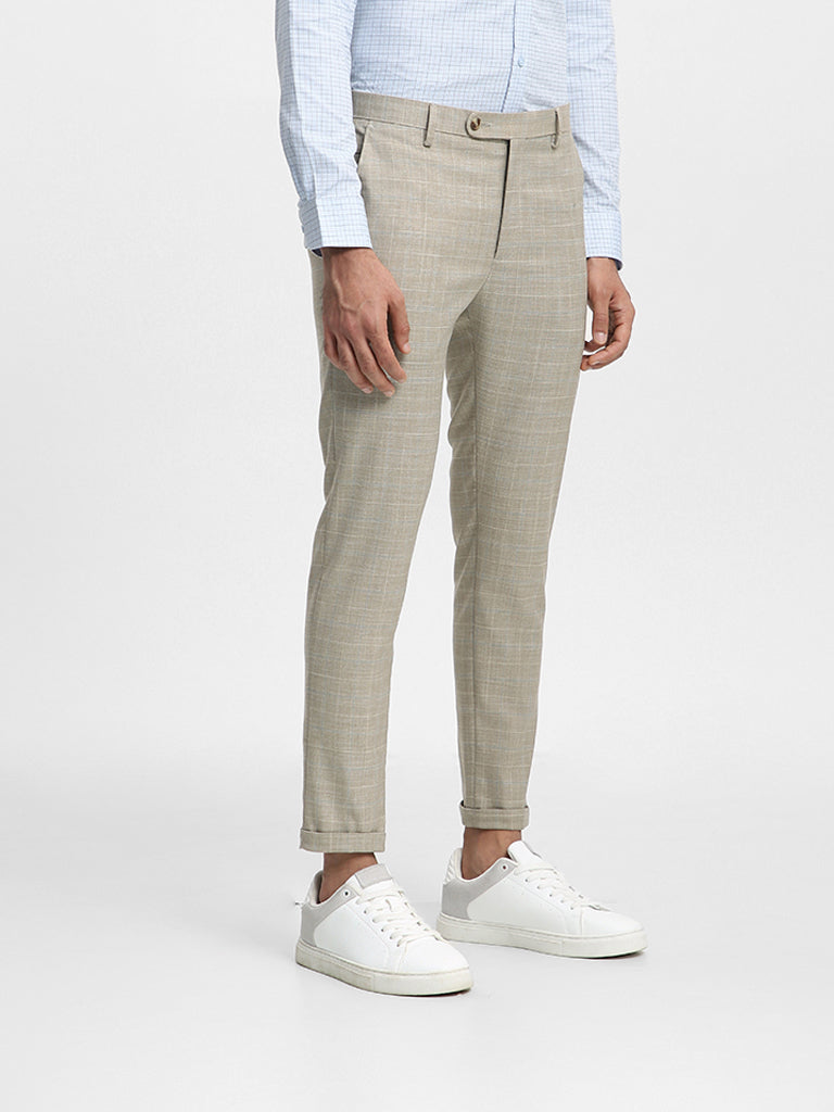 Buy Colorplus Beige Checks Trousers for Mens Online  Tata CLiQ