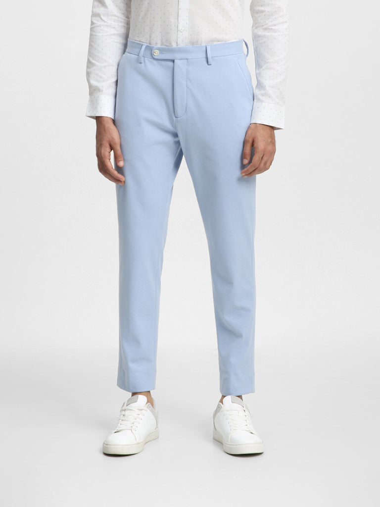 Buy AND Powder Blue Regular Fit Trousers for Women Online  Tata CLiQ