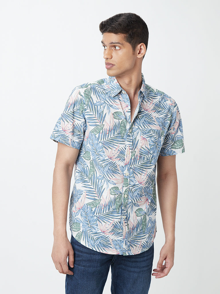 Buy WES Casuals Blue Botanical Print Slim-Fit Shirt from Westside