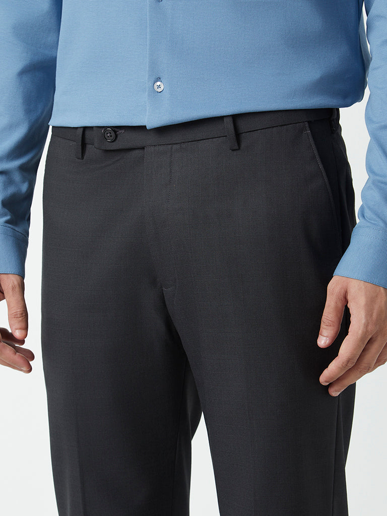 Buy WES Formals Charcoal Carrot-Fit Trousers from Westside