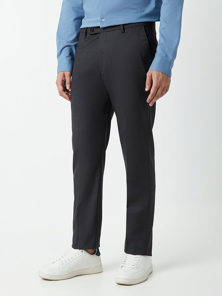 Buy WES Formals Charcoal Carrot-Fit Trousers from Westside