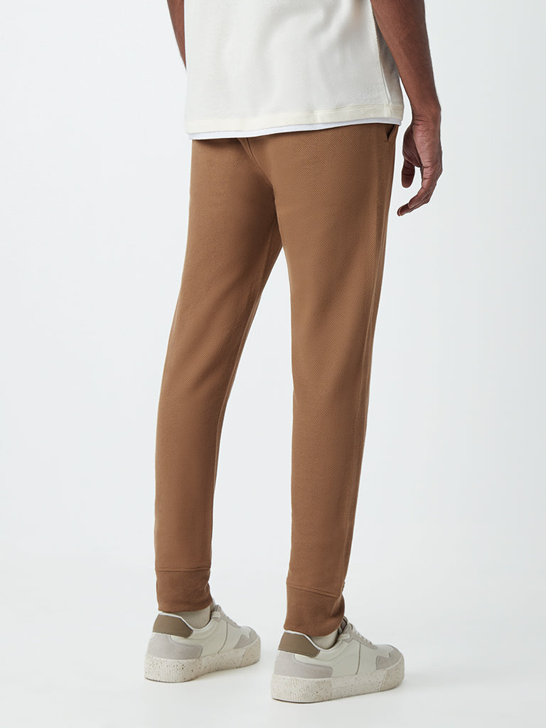 ETA Light Brown Textured Cotton Blend Slim-Fit Mid-Rise Joggers